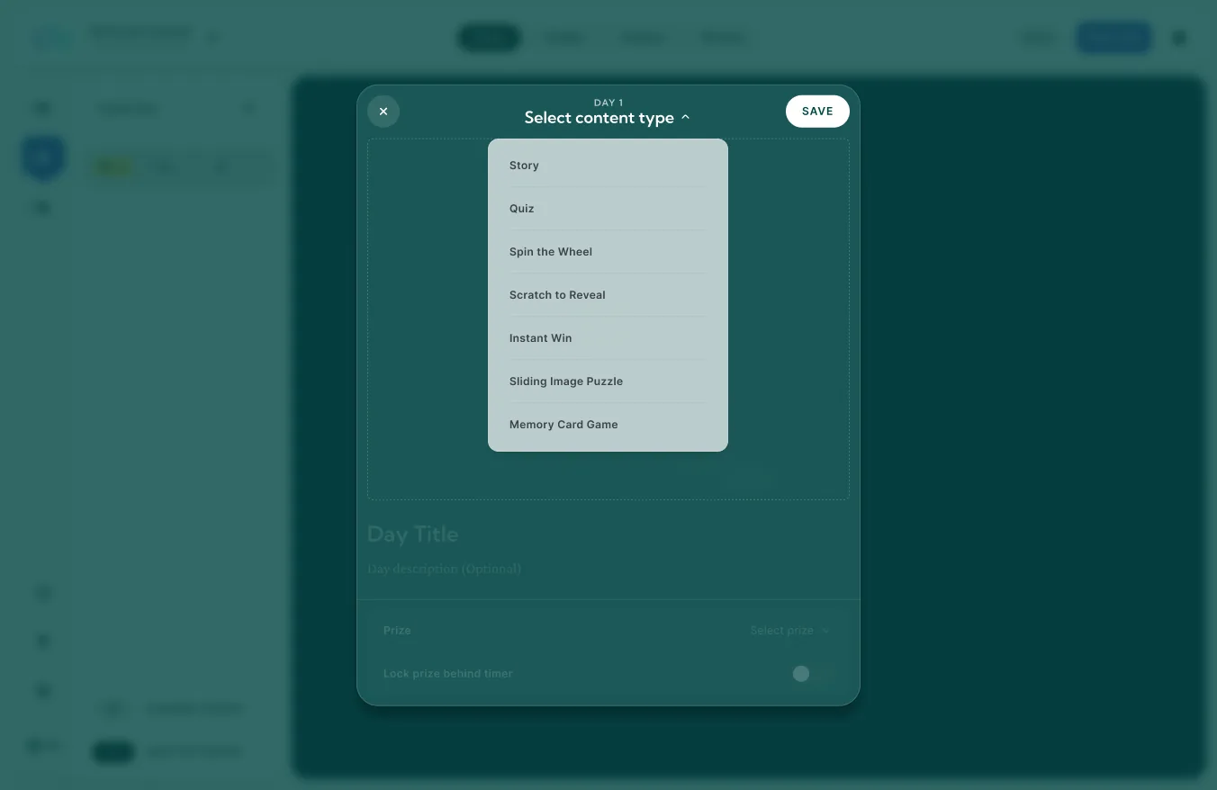 Convert Creator: choosing door content – story, quiz, prize wheel, scratch card, instant win, sliding puzzle, or memory