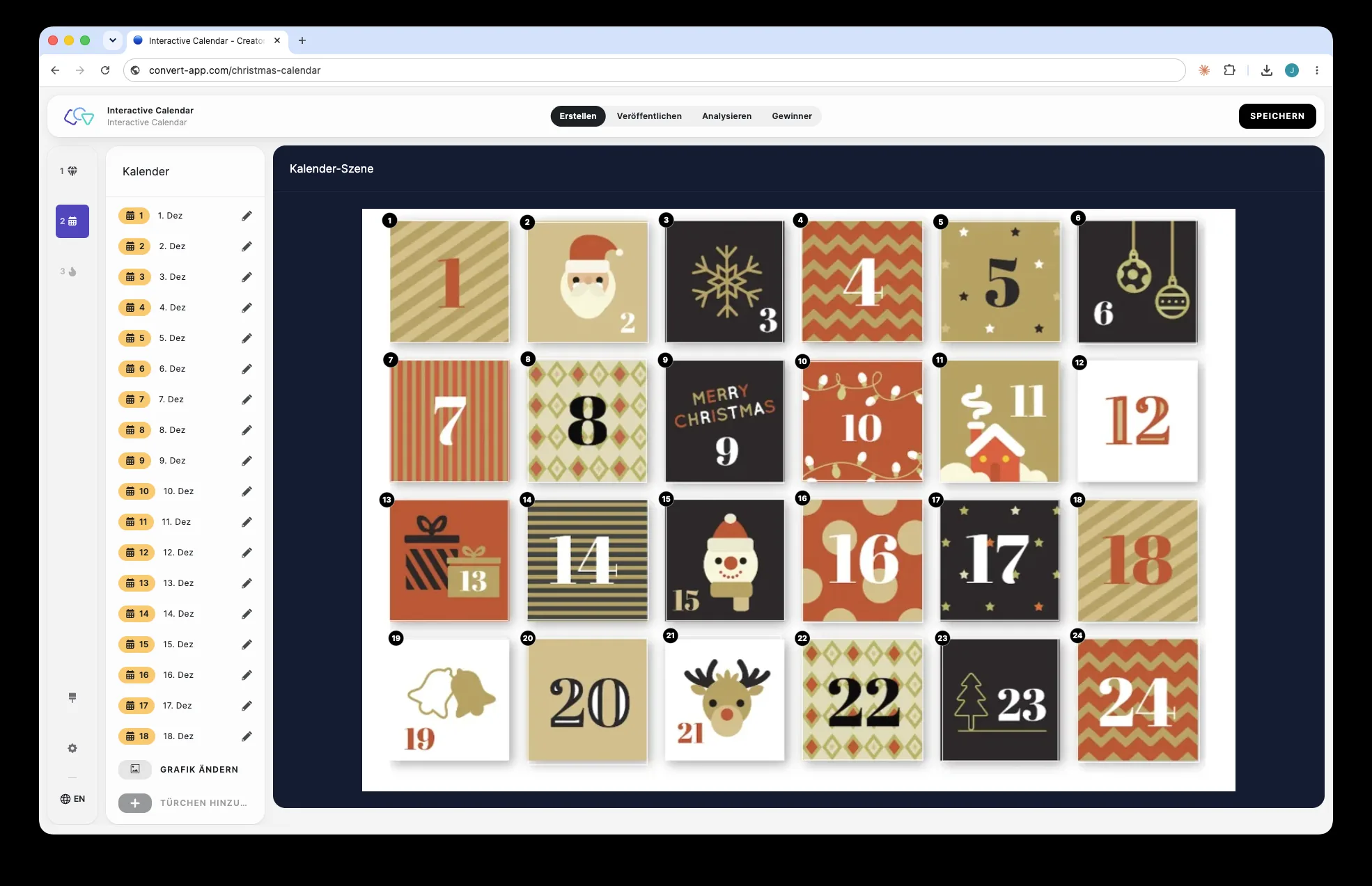 Convert Creator: custom calendar graphic with freely placed door hotspots