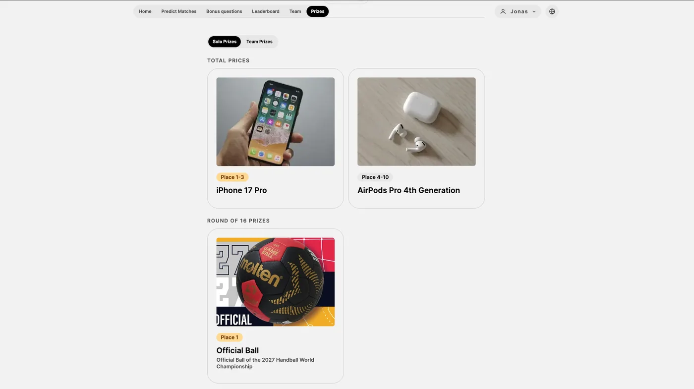 Prize showcase with sponsor integrations