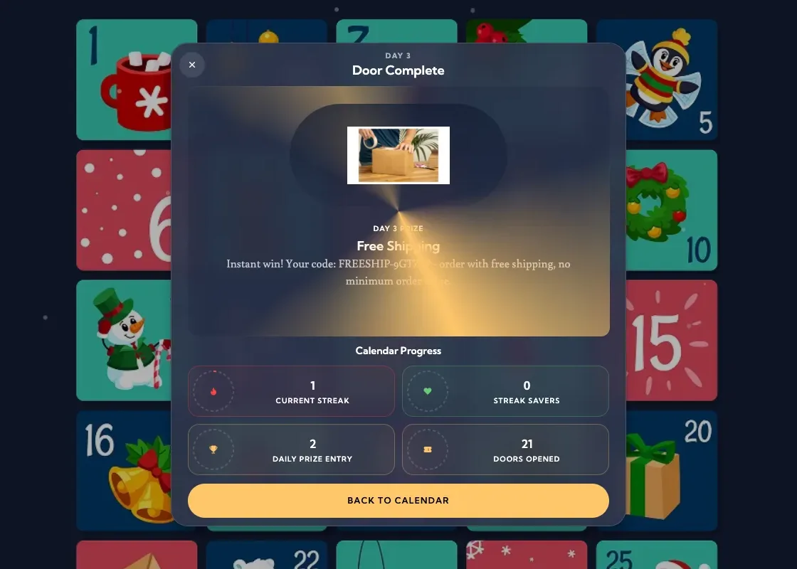 Instant Win door in the advent calendar