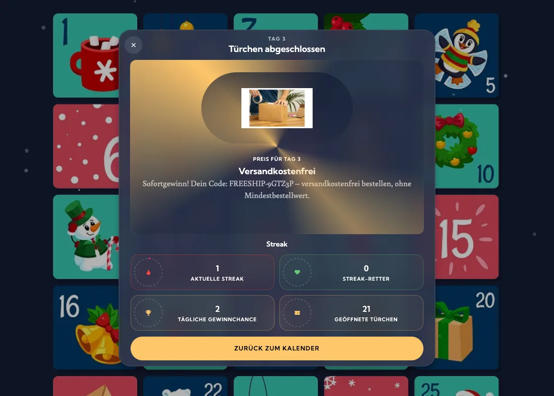 Sofortgewinn-Türchen im Adventskalender