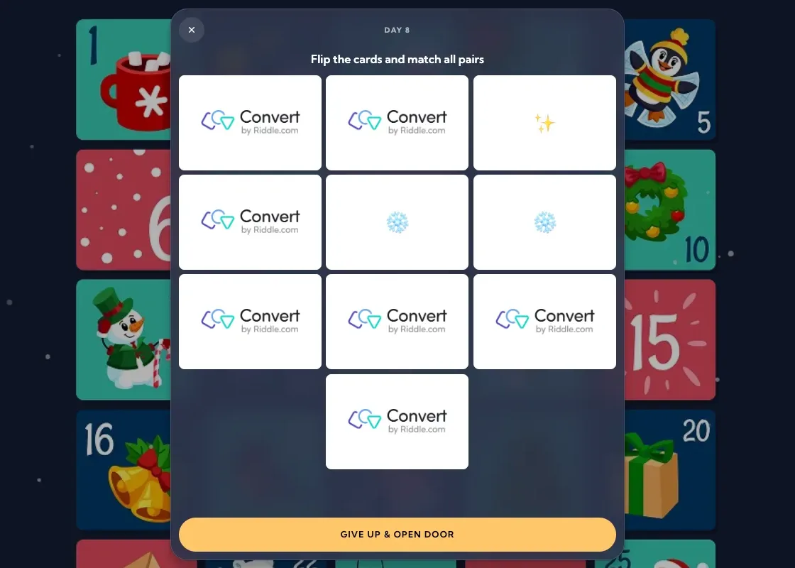 Memory Card Game door in the advent calendar