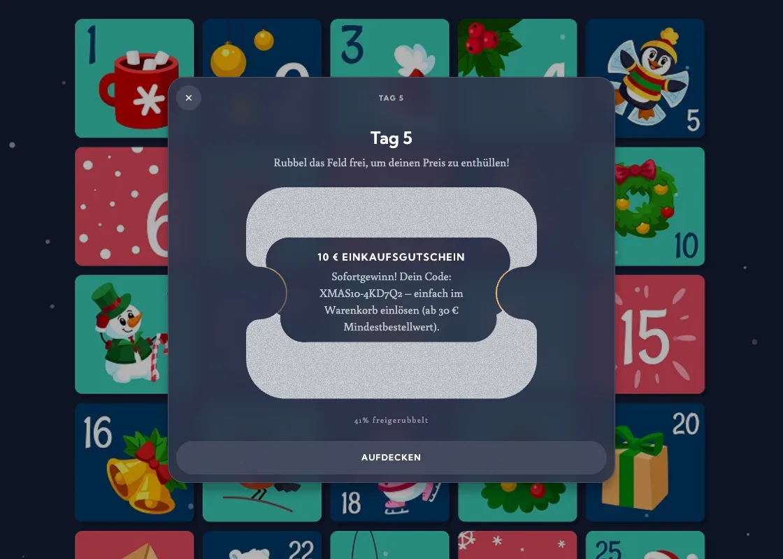 Rubbellos-Türchen im Adventskalender