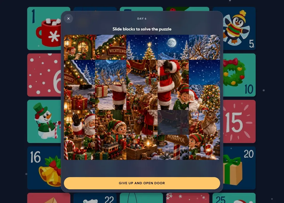 Sliding Image Puzzle door in the advent calendar
